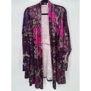 Susan Graver Cardigan 1X Velvet Open Front Paisley Stretch Duster Whimsigoth